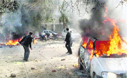 Advocates set on fire vehicles during a protest in Allahabad on Tuesday.