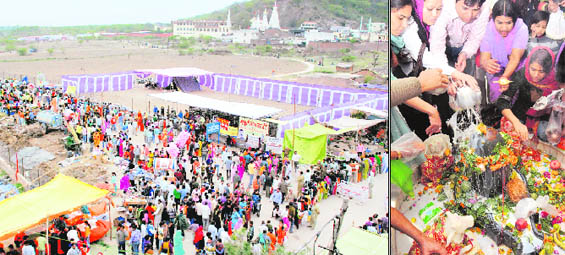 (Left) Devotees throng Saketri temple in Panchkula on Wednesday. (Right) Milk being offered to Lord Shiva at Shiv Mandir in Sector 21, Chandigarh, on Wednesday.