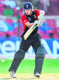 Englands Jonathan Trott plays a shot during the match against Ireland in Bangalore