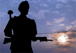 With the setting sun in backdrop, the statue installed at the Fauji Chowk presents a pleasant picture in Bathinda on Thursday
