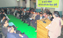 The gathering at an all-party meeting called by affected shopkeepers in Dehradun