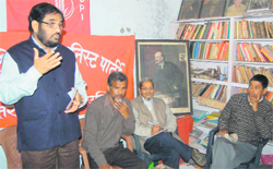 National secretary, CPI, Atul Kumar Anjaan addresses party workers in Dehradun