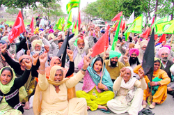 Farmer representatives from various organisations gheraoed jail minister Hira Singh Gabrias house in Ludhiana on Thursday