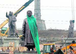 The under-construction Ambedkar Park in Noida on Thursday. The Supreme Court recently gave a green signal for construction of the park.