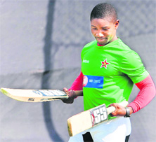 Tatenda Taibu checks his bats   on Thursday. 