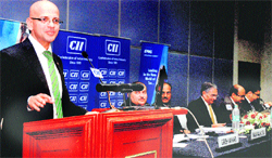 KPMG executive director, taxes, Girish Vanvari addresses delegates at a discussion on the Union Budget at the CII headquarters in Chandigarh 