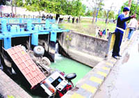 The truck that fell into the Ganga canal in Haridwar on Friday. 