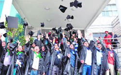 Students in jubilant mood at the convocation of the Sher-e-Kashmir University of Agricultural Sciences and Technology in Jammu on Friday. 