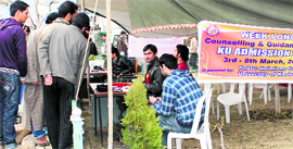The week-long counselling and guidance camp in progress at the Hazratbal campus of the University of Kashmir.