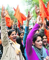 ABVP activists during a protest against the UPA government's alleged failure to check corruption, in New Delhi