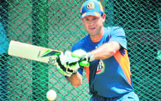 Australian captain Ricky Ponting bats in the nets during a training session at the R. Premadasa Stadium in Colombo on Friday.