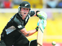 New Zealands Brendon McCullum plays a shot against Zimbabwe in Ahmedabad on Friday.