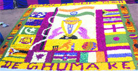 A rangoli made of flower petals on the World Cup theme at Pushpavali, the flower show of the Bengal Engineer Group and Centre, Roorkee, on Saturday.