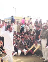 Villagers stage a dharna outside a substation at Dhabi Kalan in Fatehabad