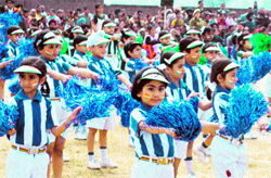 Students participate in the annual day function of Banyan International School at Babliana in Jammu on Saturday