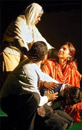 A scene from the play 'Ghar Gum Hai' enacted by the Norah Richards Art and Theatre Society at the Teachers' Home in Bathinda late on Saturday evening.