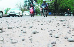 Accident-prone: Any accident can happen due to concrete scattered on the roundabout of Sectors 26, 27 and 28 in Chandigarh.