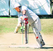 A batsman plays a shot in a match of the Uttarakhand Twenty20 Beehive Challenger League Cup played at the Matawala Bagh in Dehradun on Sunday.
