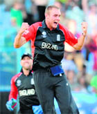 Stuart Broad celebrates the wicket of South Africas Dale Steyn in Chennai on Sunday. 