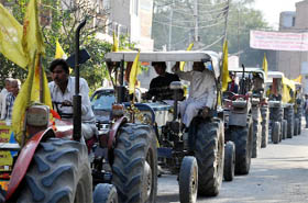 Farmers attend the Janhit rally in Gurgaon on Monday.
