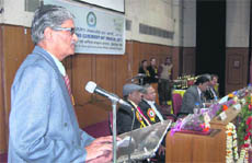 A speaker at a conference on the preservation of mines and minerals in Dehradun on Sunday.