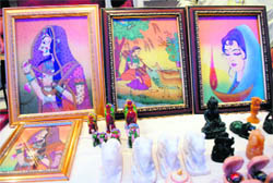The paintings on display at Paddal Maidan in Mandi. 