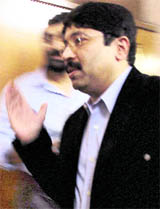 DMK leader Dayanidhi Maran after meeting Pranab Mukherjee.
