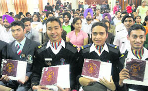 Students of Government Postgraduate College, Sector 11, during their annual prize distribution function in Chandigarh on Tuesday.