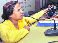 A speaker at a function in Dehradun on Tuesday. 