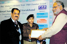 Nivedita Kukreti, IPS officer, being honoured in Dehradun on Tuesday.