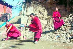 With cricket fever gripping everyone nowadays, these Tibetan monks enjoy the game at a monastery in Shimla.