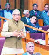 Chief Minister Bhupinder Singh Hooda makes a point in the Vidhan Sabha in Chandigarh on Tuesday.