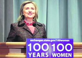 US Secretary of State Hillary Clinton speaks at the 100 Women Initiative in Washington