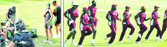 Players of Ireland and West Indies during a practice session ahead of their match on March 11.