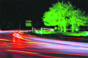 A pattern created by light from vehicles on Madhya Marg, Chandigarh.