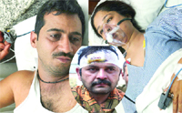 Munabbar and Meena Hussain recuperate in hospital after they were shot at by Laddan (inset) in Noida 