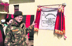 An Army officer inaugurates additional accommodation at Nari Niketan in Mendhar on Wednesday.