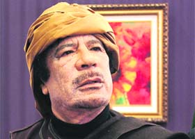 Muammar Gaddafi after an interview with a Turkish television, in Tripoli