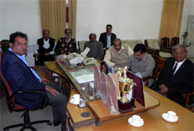 Members of the new managing committee of the DM College taking control over the administration in Moga on Thursday
