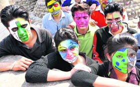 Students with their faces painted strike a pose during the youth festival ‘Jalsa’ at Leisure Valley in Sector 10, Chandigarh, on Thursday.