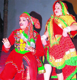 Students of the Apeejay College of Fine Arts present a cultural performance in Jalandhar on Thursday.