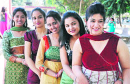 Participants await there turn for the Miss Farewell contest at Government College for Women in Ludhiana on Thursday