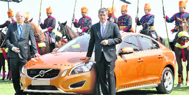 Volvo officials at the launch of S60 during its launch ar Army polo ground in new Delhi on Friday. The car is priced at Rs 27 lakhs (ex-showroom Mumbai) 