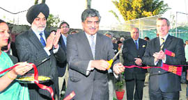 Nandan Nilekani, Chairman, UIDAI, inaugurates an effluent treatment plant at The Doon School in Dehradun on Friday.