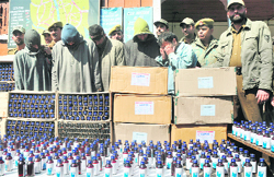 The large stock of recodex bottles and parvan tablets seized in Srinagar