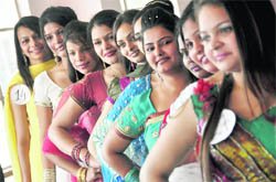 Ravishing lasses: Students of Ramgharia Girls College strike a pose during a farewell party in Ludhiana.