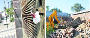 A sealed building at Krishna Nagar; and (right) an illegal structure pulled down at Model Town in Ludhiana.