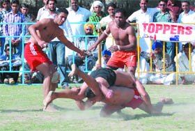 A circle kabaddi match in progress at the Government Rajindra College in Bathinda on Saturday.