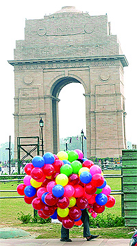A balloon seller at India Gate in New Delhi. 
