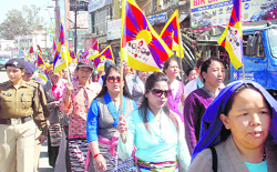 Tibetan women take out a procession against Chinese rule in Tibet in Dehradun